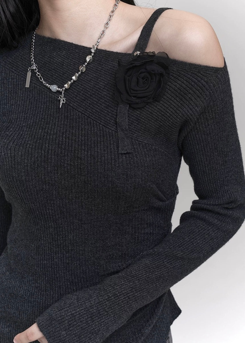 rose slim slant shoulder knit / LG1157