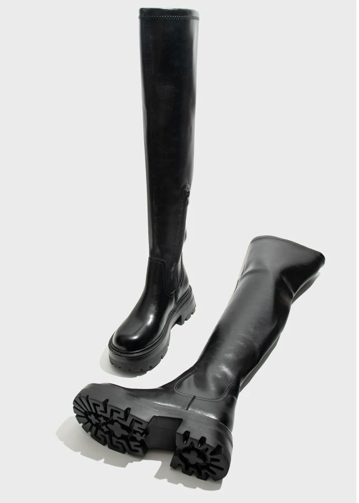 track sole knee high boots / v1108