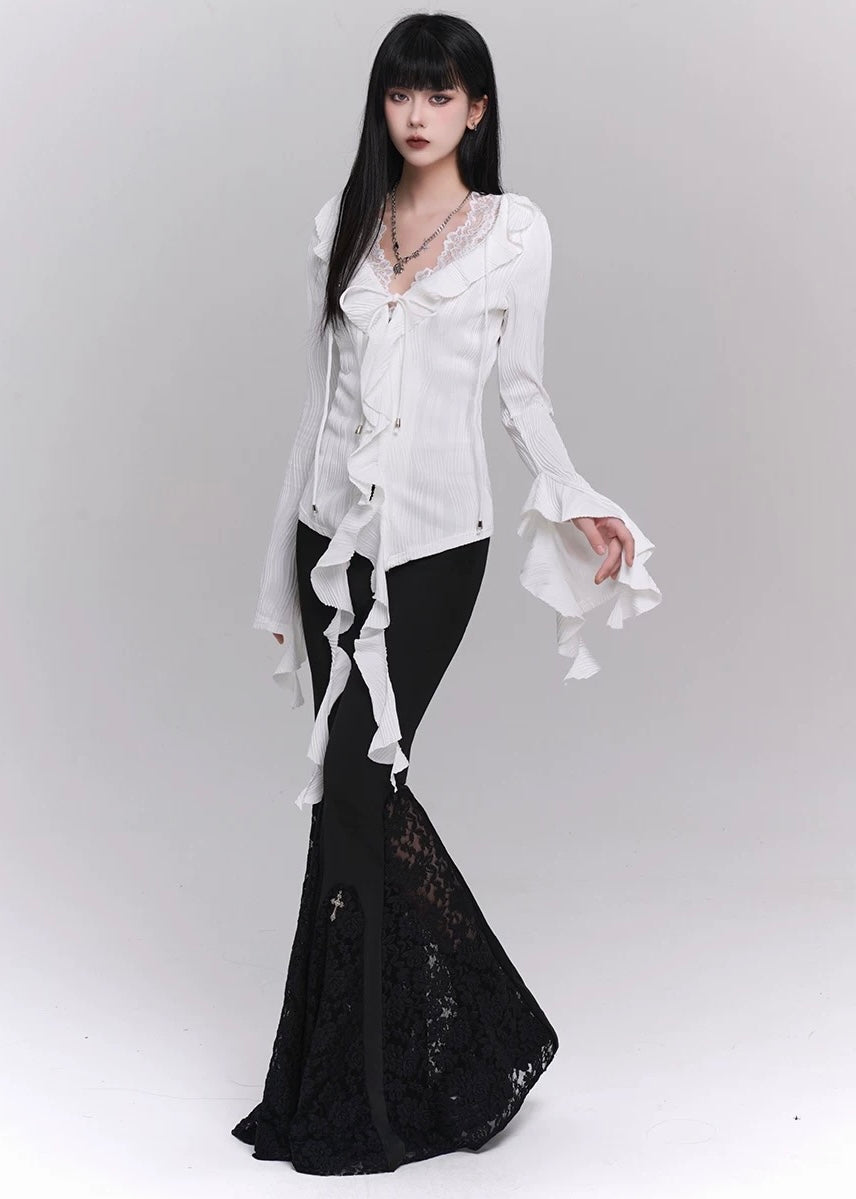 [Same day delivery] long sleeve ruffle shirt / LG1208