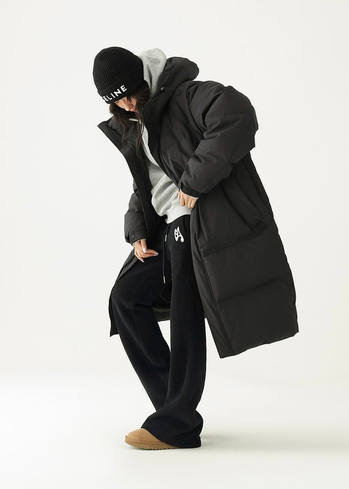 Hooded midi duck down jacket / AS1172