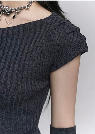 Ribbed Off-Shoulder Knit Set / lg1356_e4r