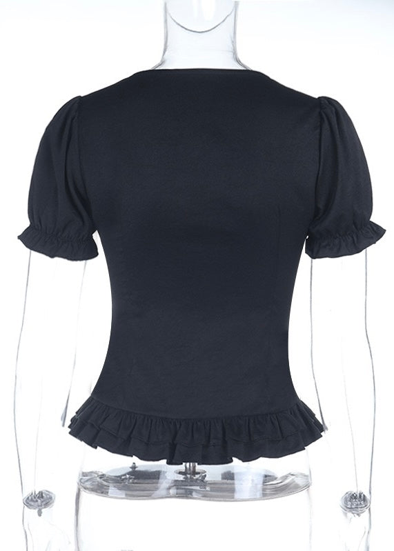 GOTHIC CROSS LACE-UP PEPLUM TOP / LG1671