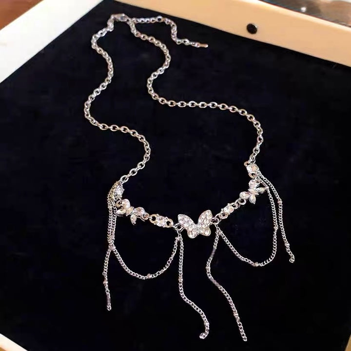 Butterfly Double Tassel Necklace / a1121 