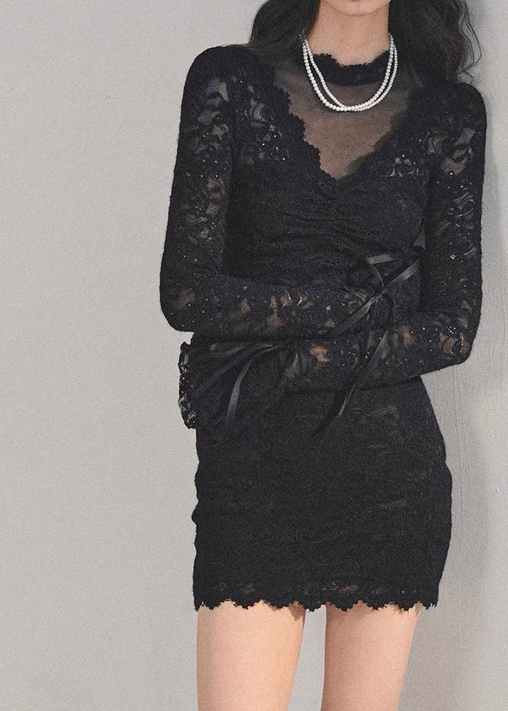 GOTHIC SHEER LACE MINI DRESS / LG1651