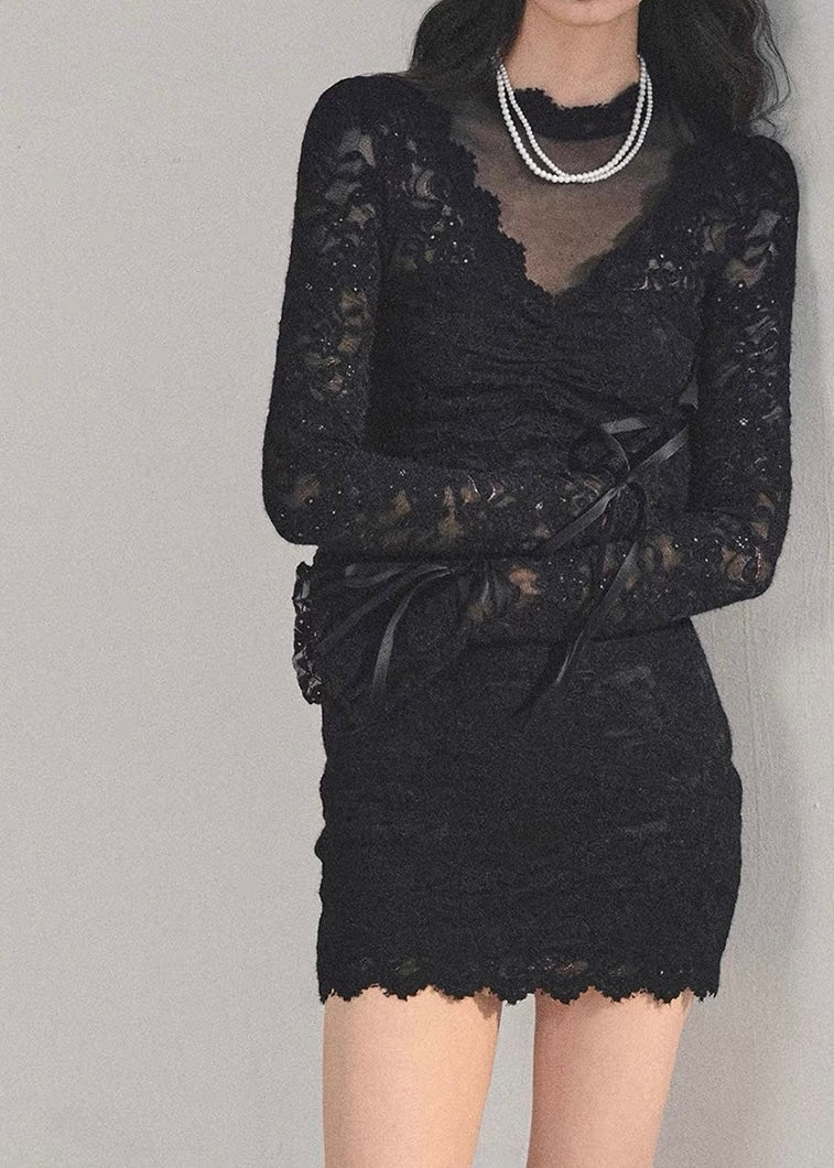 GOTHIC SHEER LACE MINI DRESS / LG1651