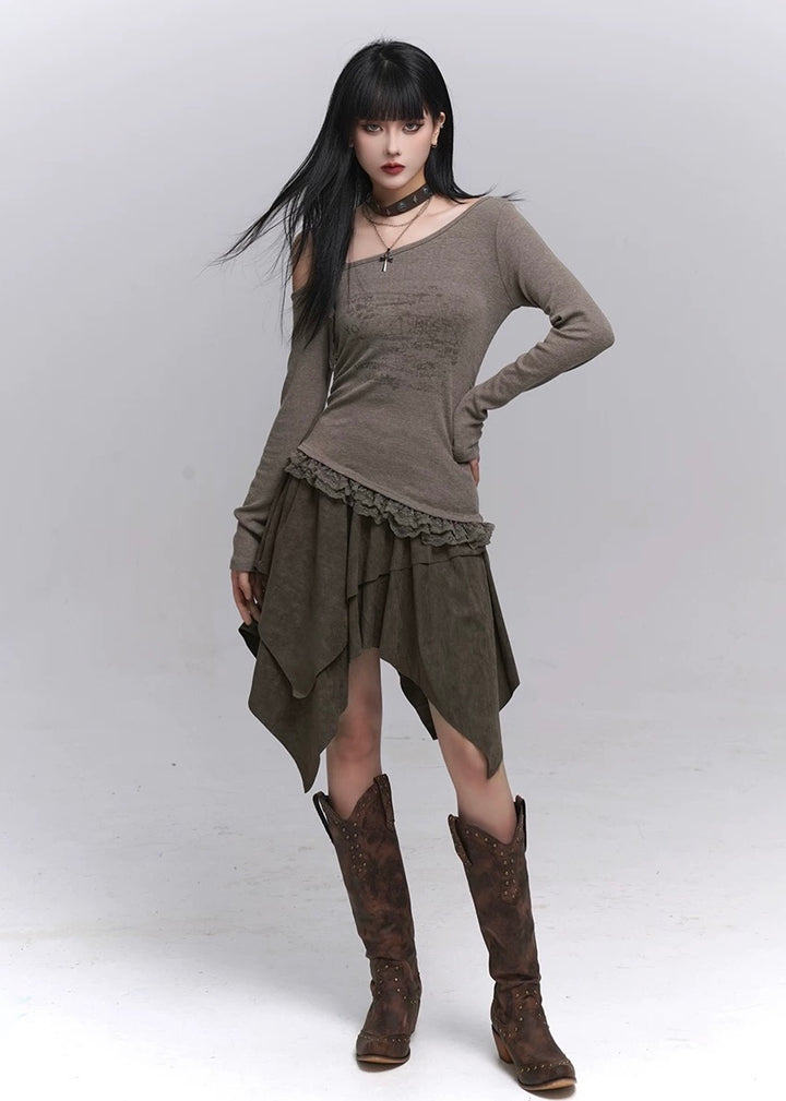 Suede A-Line Layered Skirt / lg1358