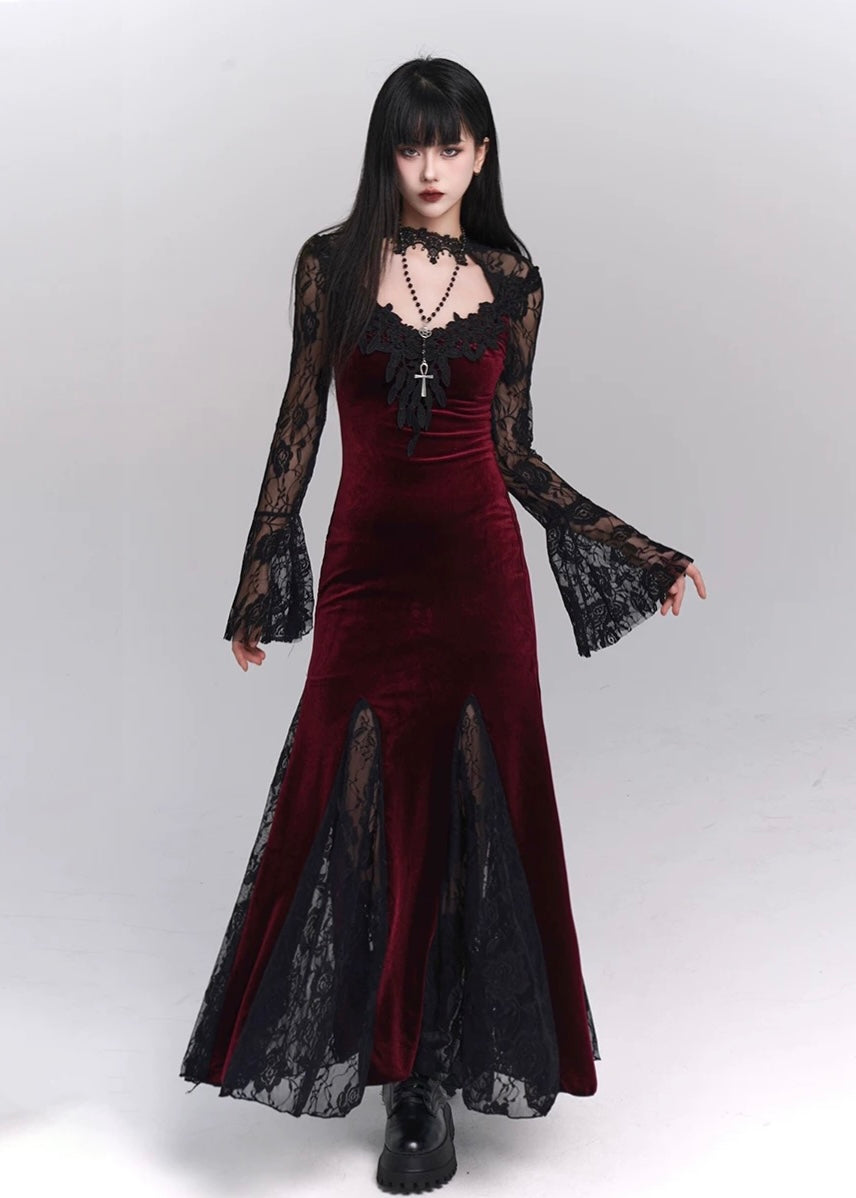 [Same day delivery] black velvet long dress / LG1177 