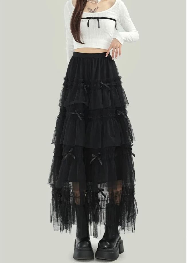 RIBBON TIERED TULLE SKIRT / LG1104