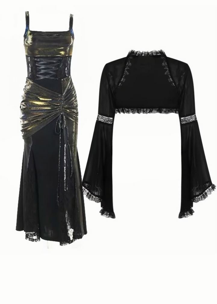 IRIDESCENT LACE-UP LONG DRESS SET / LG1705