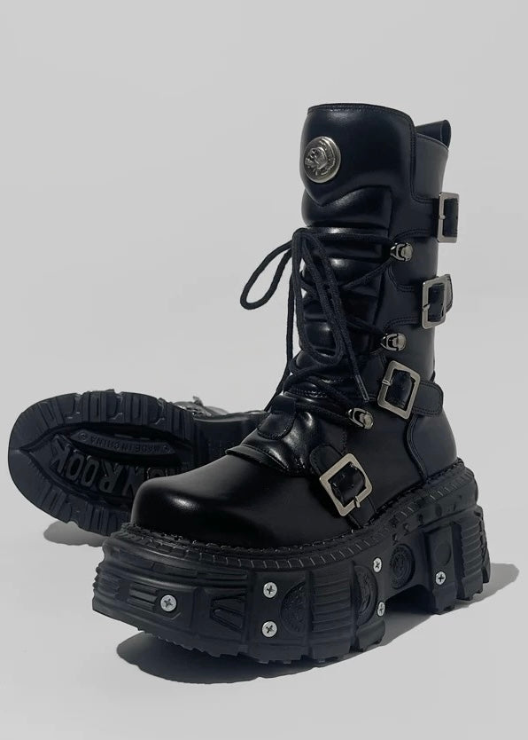 Black platform lace-up short boots / V1104 – EU4RIA