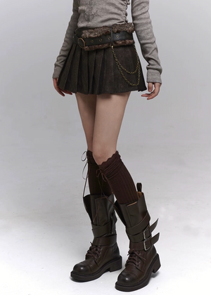 CHAIN BELT PLEATED MINI SKIRT / lg1333