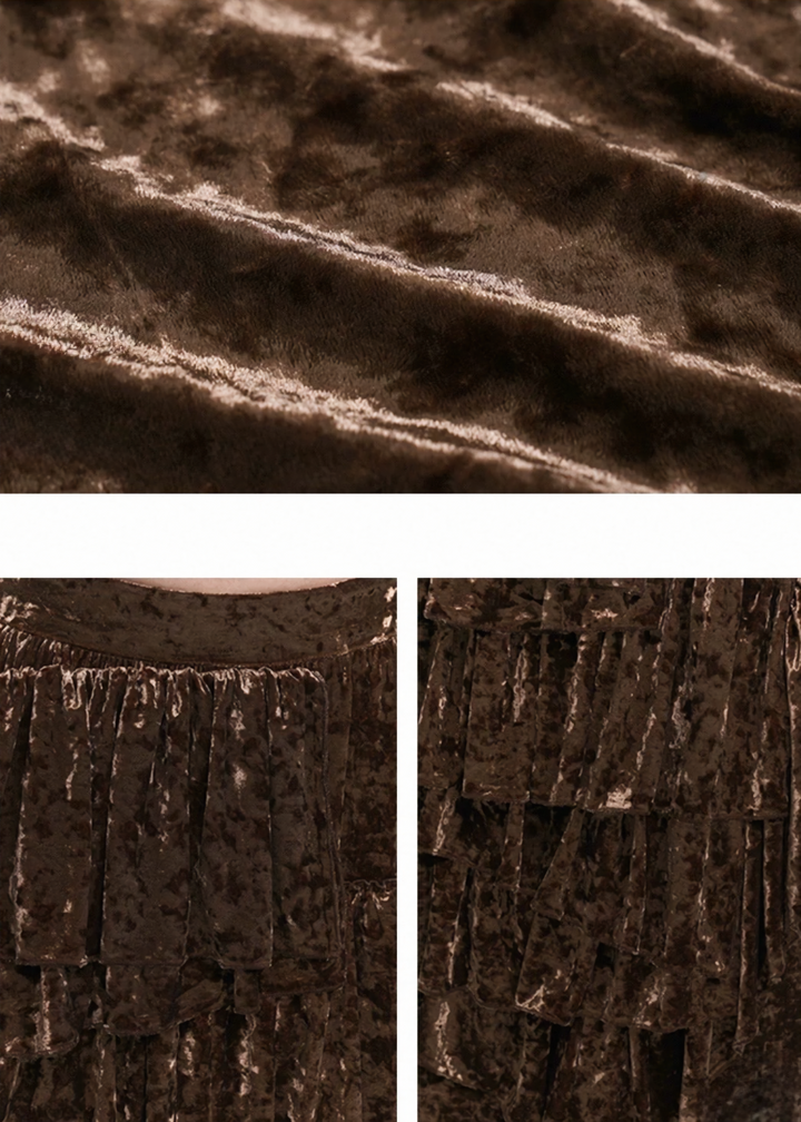 VELVET CASCADE RUFFLE MAXI SKIRT / LG1479