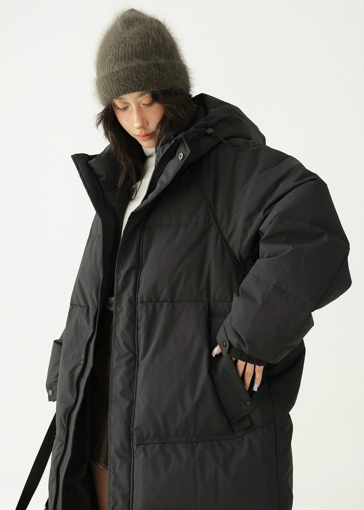 Hooded midi duck down jacket / AS1172