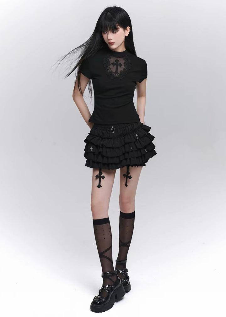 GOTHIC CROSS TIERED SKIRT SET