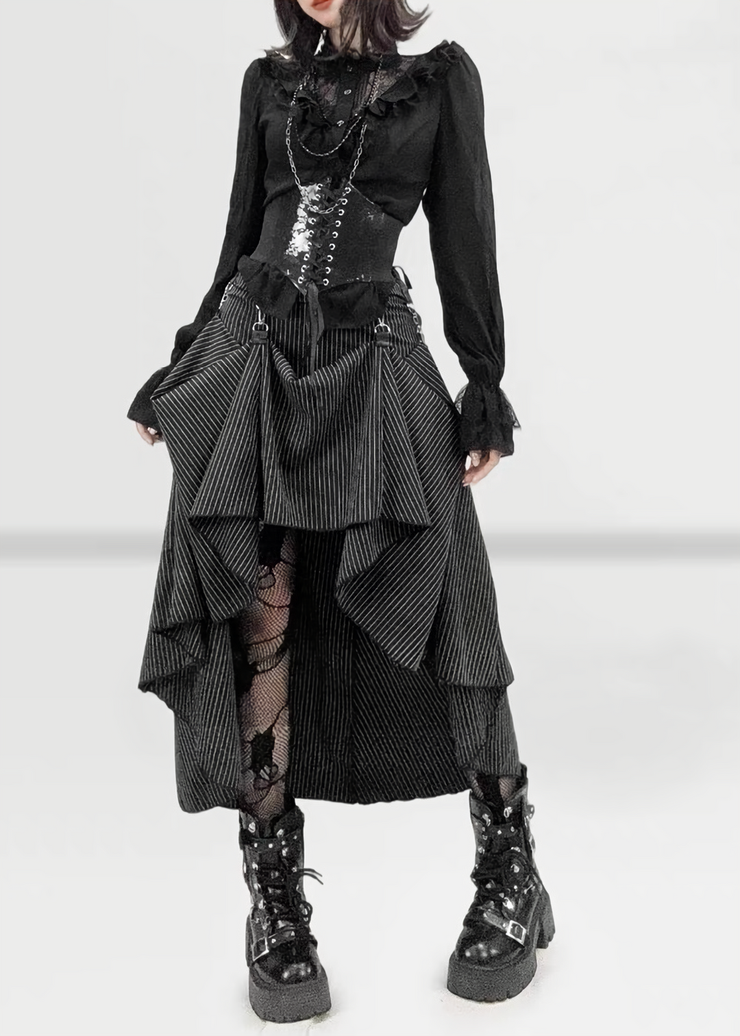 GOTHIC LACE RUFFLE SHIRT / WAIST BELT / LG1738