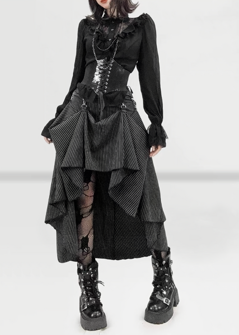 GOTHIC LACE RUFFLE SHIRT / WAIST BELT / LG1738