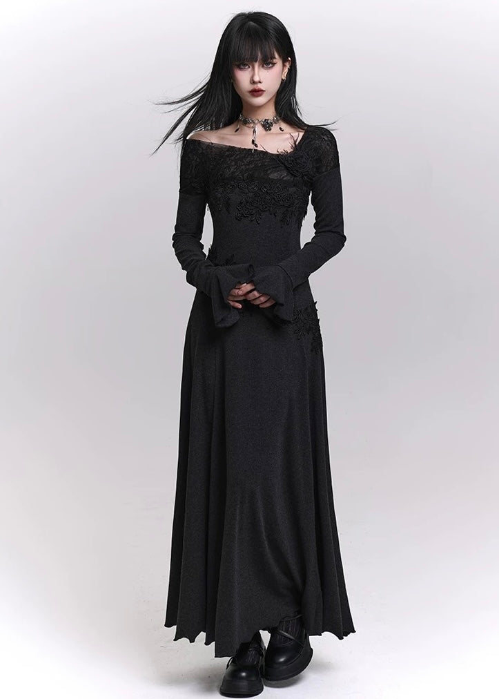 LACE ACCENT OFF-SHOULDER MAXI DRESS / LG1460