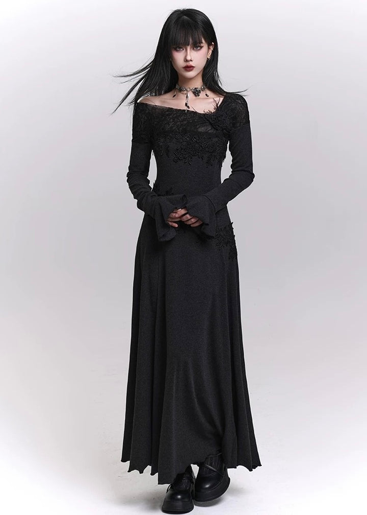 LACE ACCENT OFF-SHOULDER MAXI DRESS / LG1460