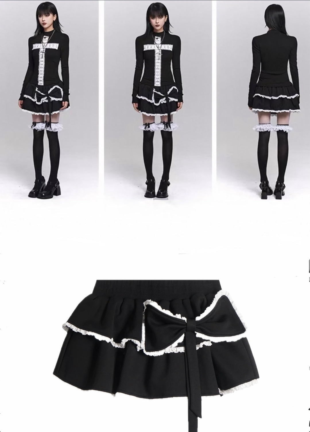 LACE TRIM TIERED SKIRT / LG1492