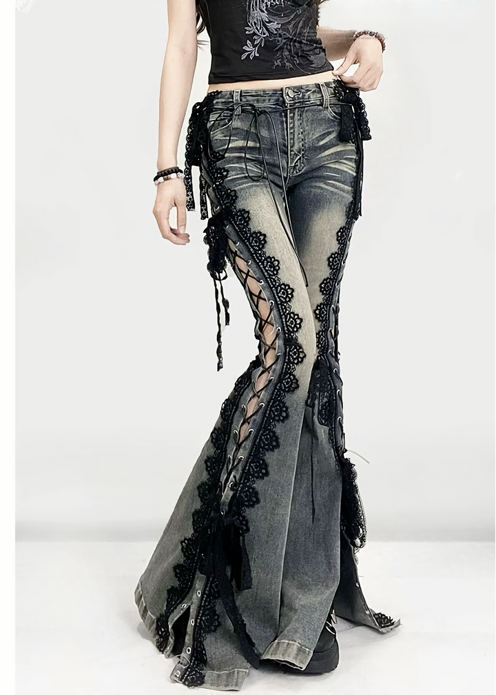 LACE-UP LACE FLARE DENIM / LG1482