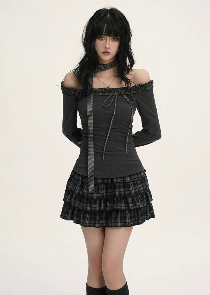 Lace Ribbon Off-Shoulder Top / lg1374