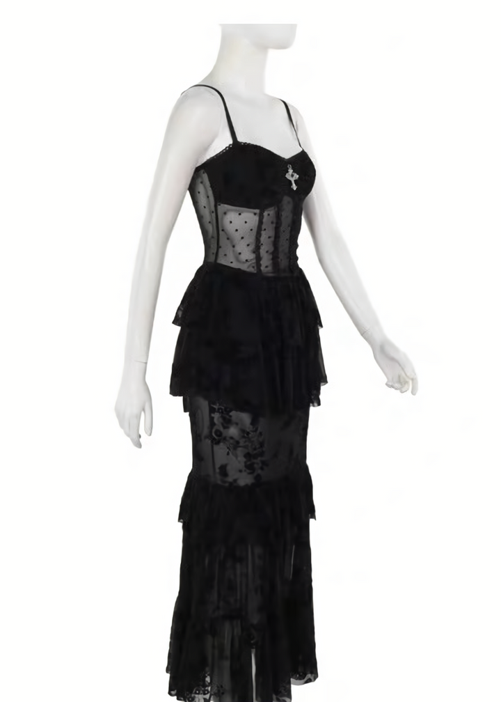 Nocturne Frill Dress & Shadow Sheer Cardigan / LG1408