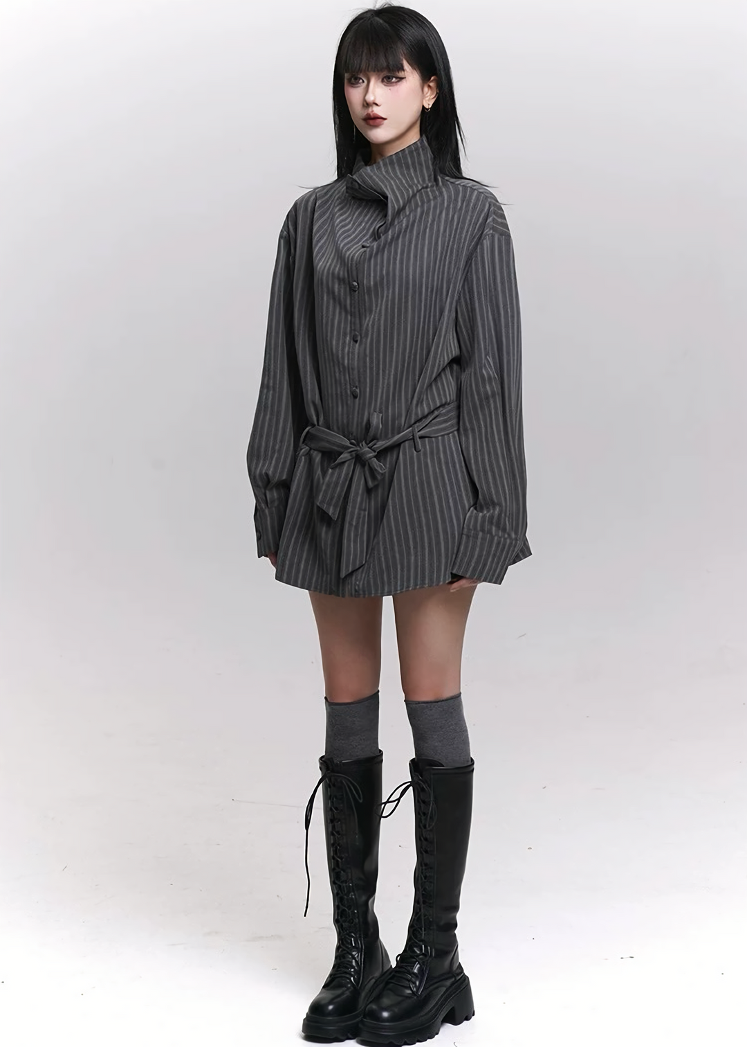 STRIPE HIGH-NECK SHIRT / LG1480