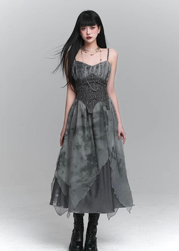 dark ruffle suspender dress / LG1231 