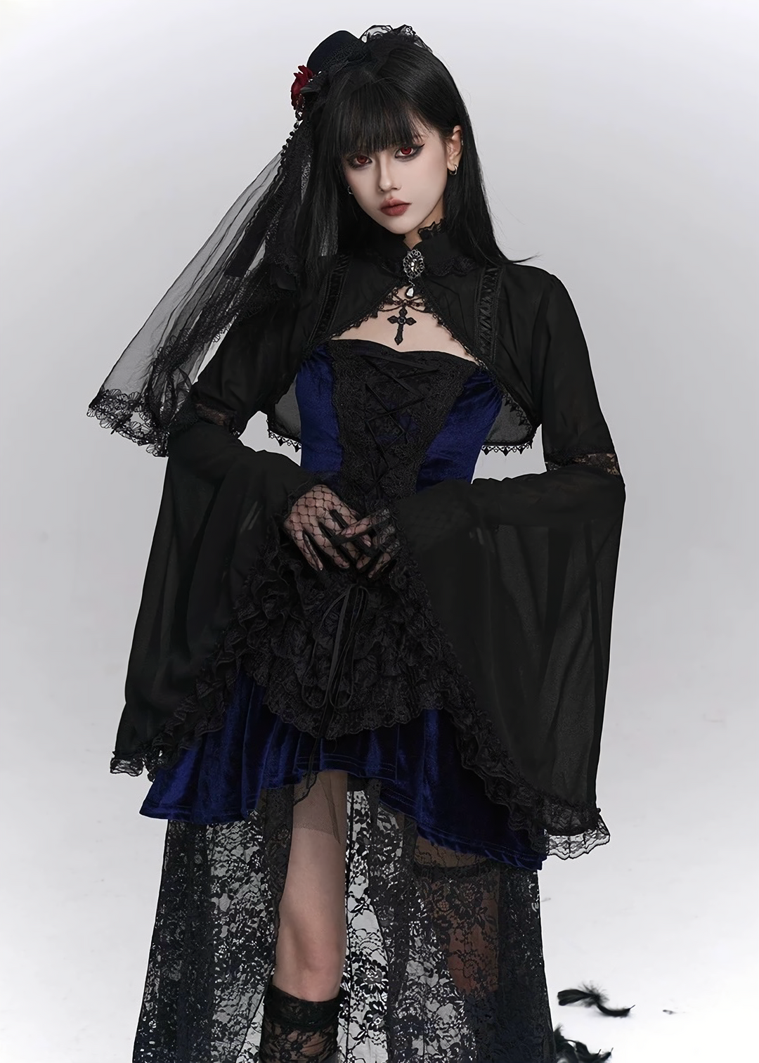 NIGHT ROSE LACE CARDIGAN & VELVET SHADOW GOTHIC DRESS / LG1407