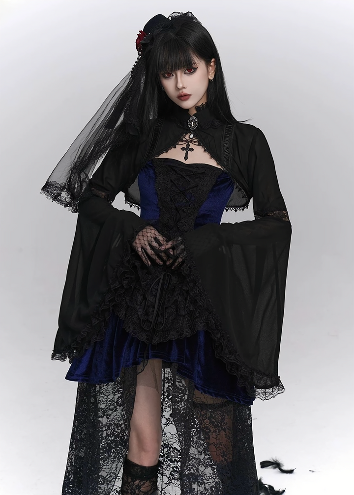 NIGHT ROSE LACE CARDIGAN & VELVET SHADOW GOTHIC DRESS / LG1407
