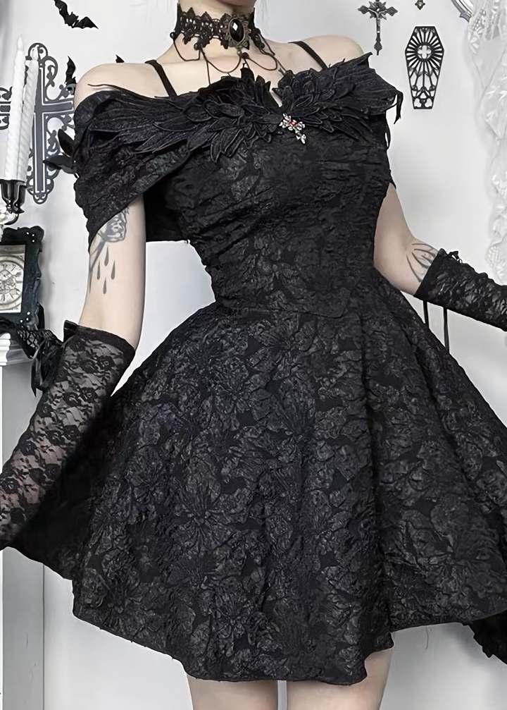 GOTHIC WING OFF-SHOULDER MINI ONEPIECE / LG1676