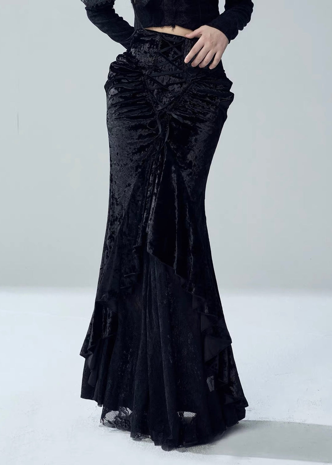 VELVET LACE-UP FISHTAIL SKIRT / LG1728