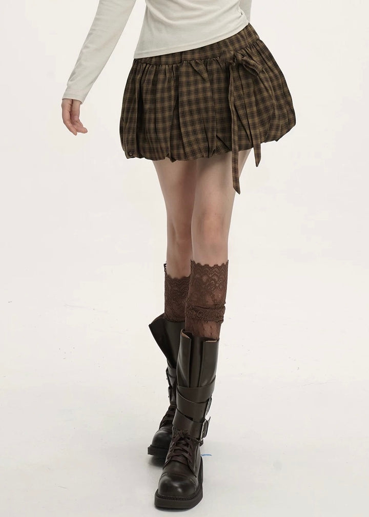 Check Ribbon Balloon Skirt / LG1386