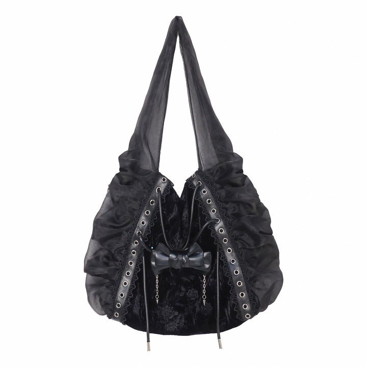 BLACK LACE GATHER RIBBON BAG / B1118