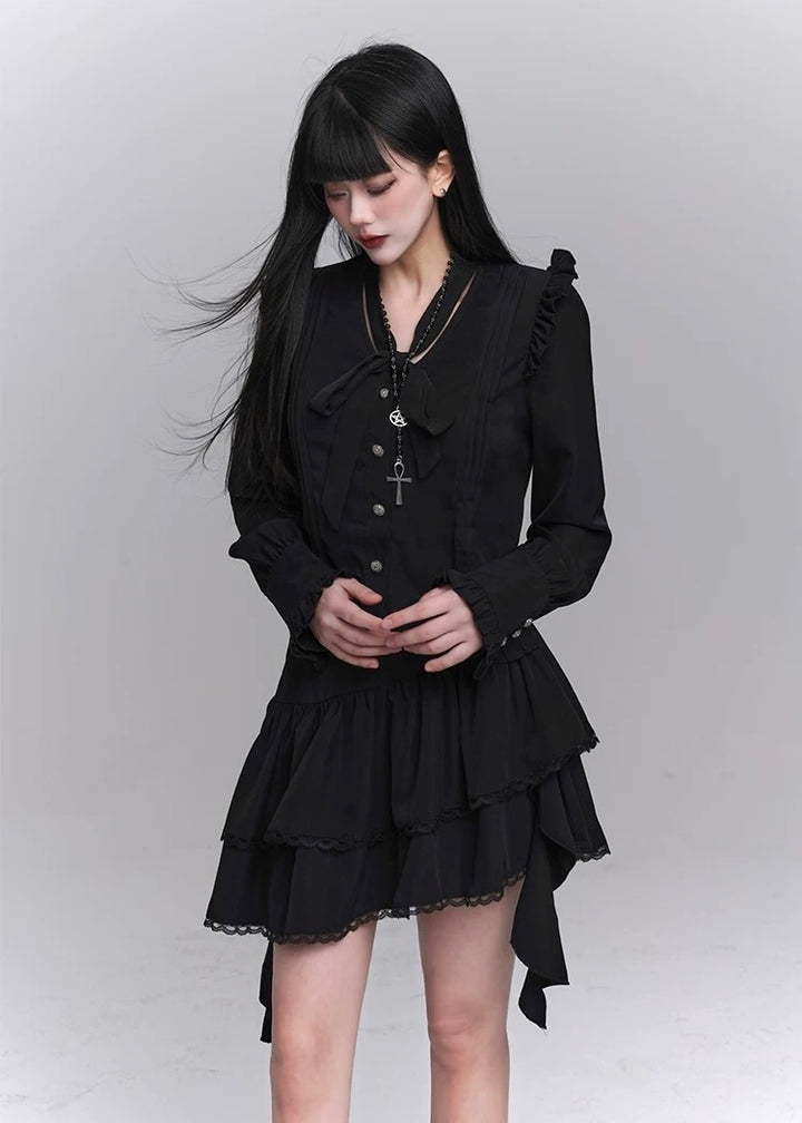 gothic black shirt & ghost ruffle skirt / LG1233