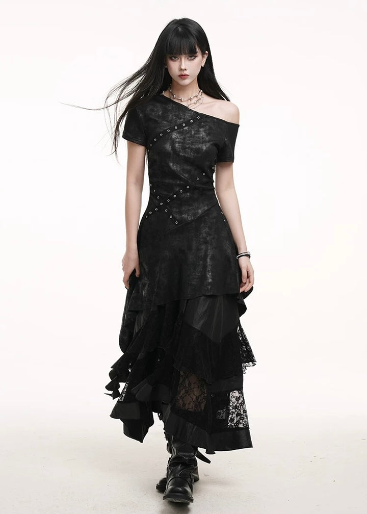 dark chic one shoulder dress set / LG1249 