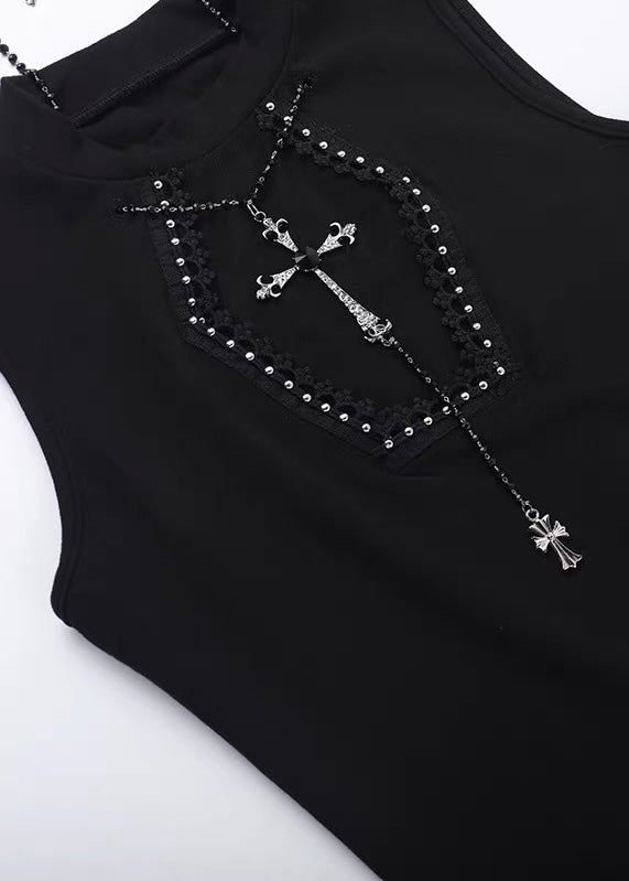 Pearl and cross motif gothic lace camisole / LG1300