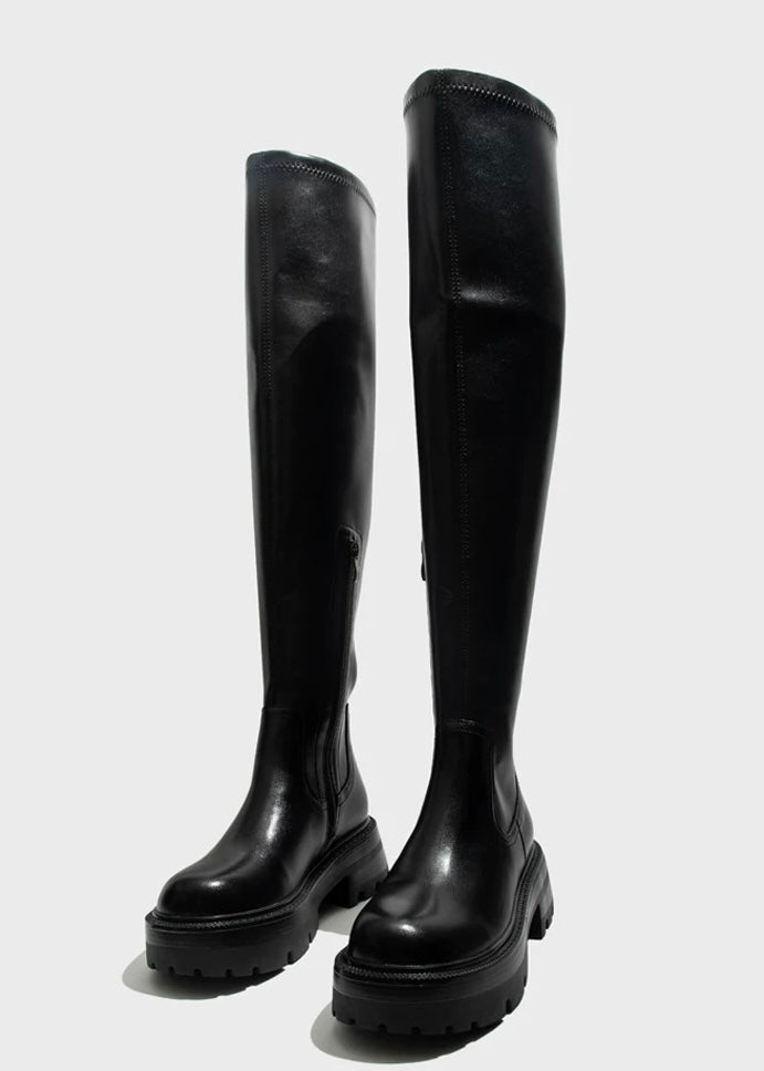 track sole knee high boots / v1108