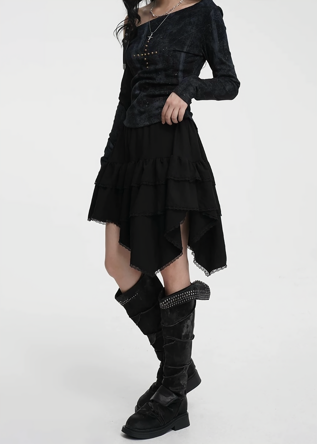 ASYMMETRIC FRILL LAYERED SKIRT / LG1421