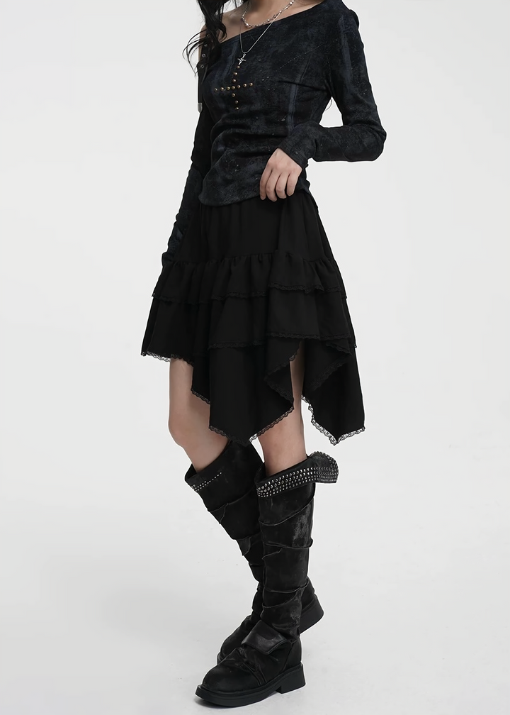 ASYMMETRIC FRILL LAYERED SKIRT / LG1421