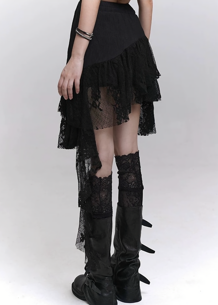 Asymmetric lace shadow skirt / LG1305_e4r 