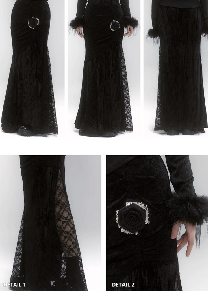 mermaid black lace skirt / LG1197