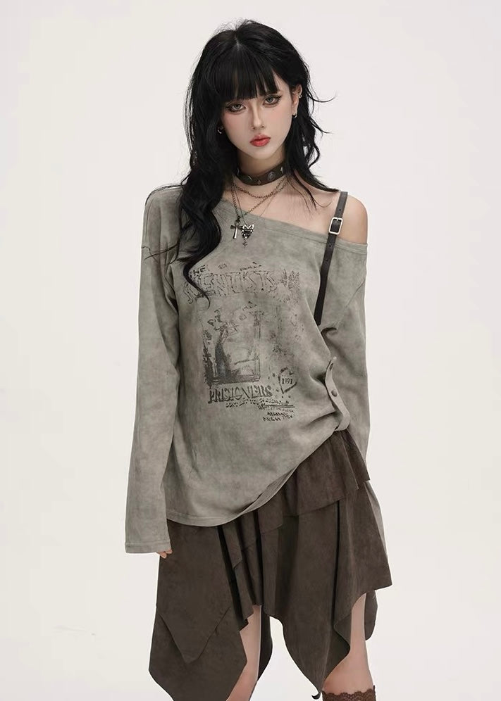 ASYMMETRY SUEDE LAYERED SKIRT / LG1397