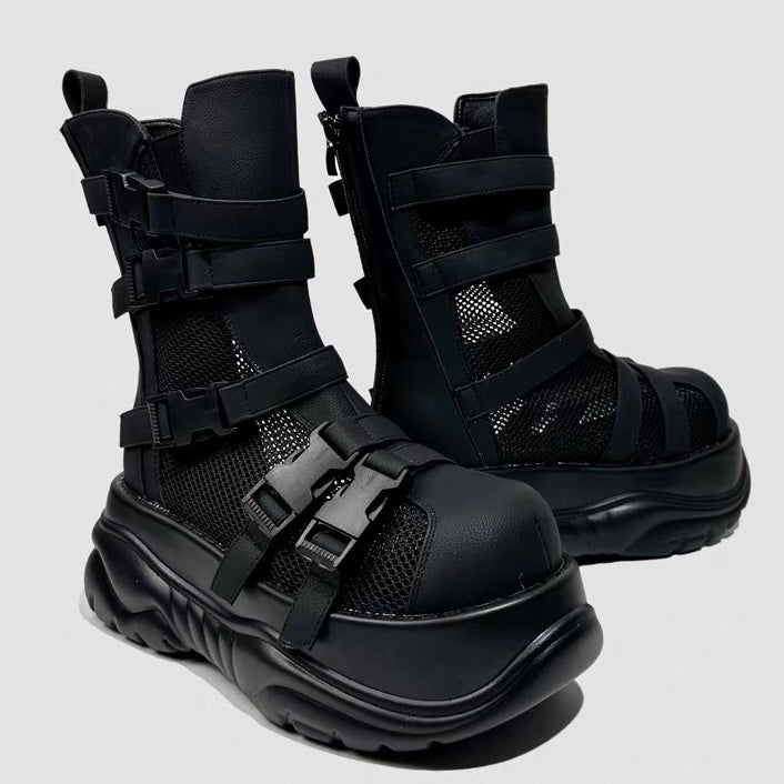DARK Double Belt Mesh Platform Boots / V1177
