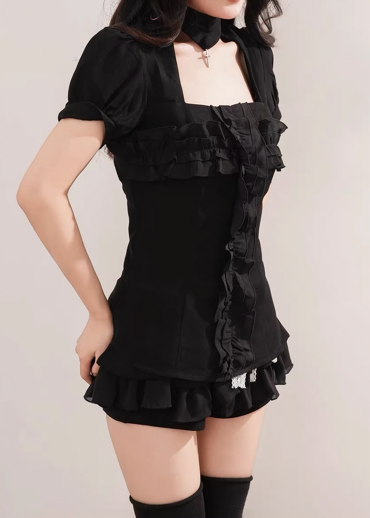 GOTHIC FRILL CROSS TOP SET / LG1626