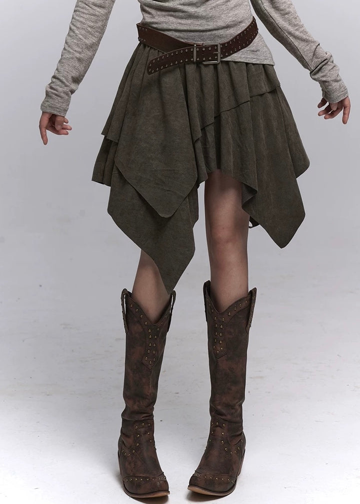 Suede A-Line Layered Skirt / lg1358