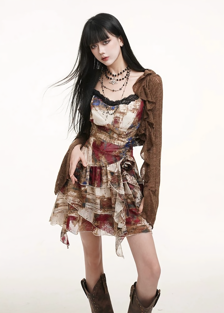 Mocha frill short cardigan / lg1321 