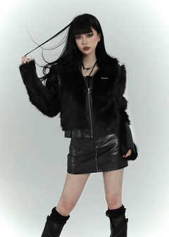 short faux black fur jacket / LG1168