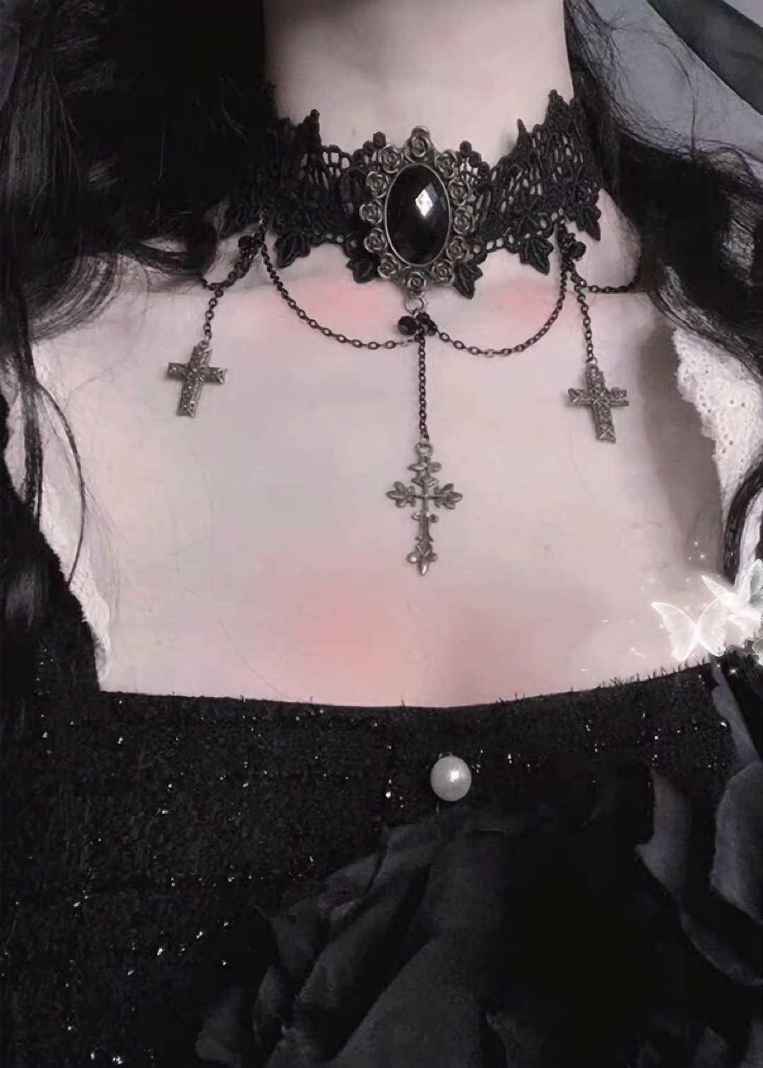 GOTHIC CROSS LACE CHOKER / V1181