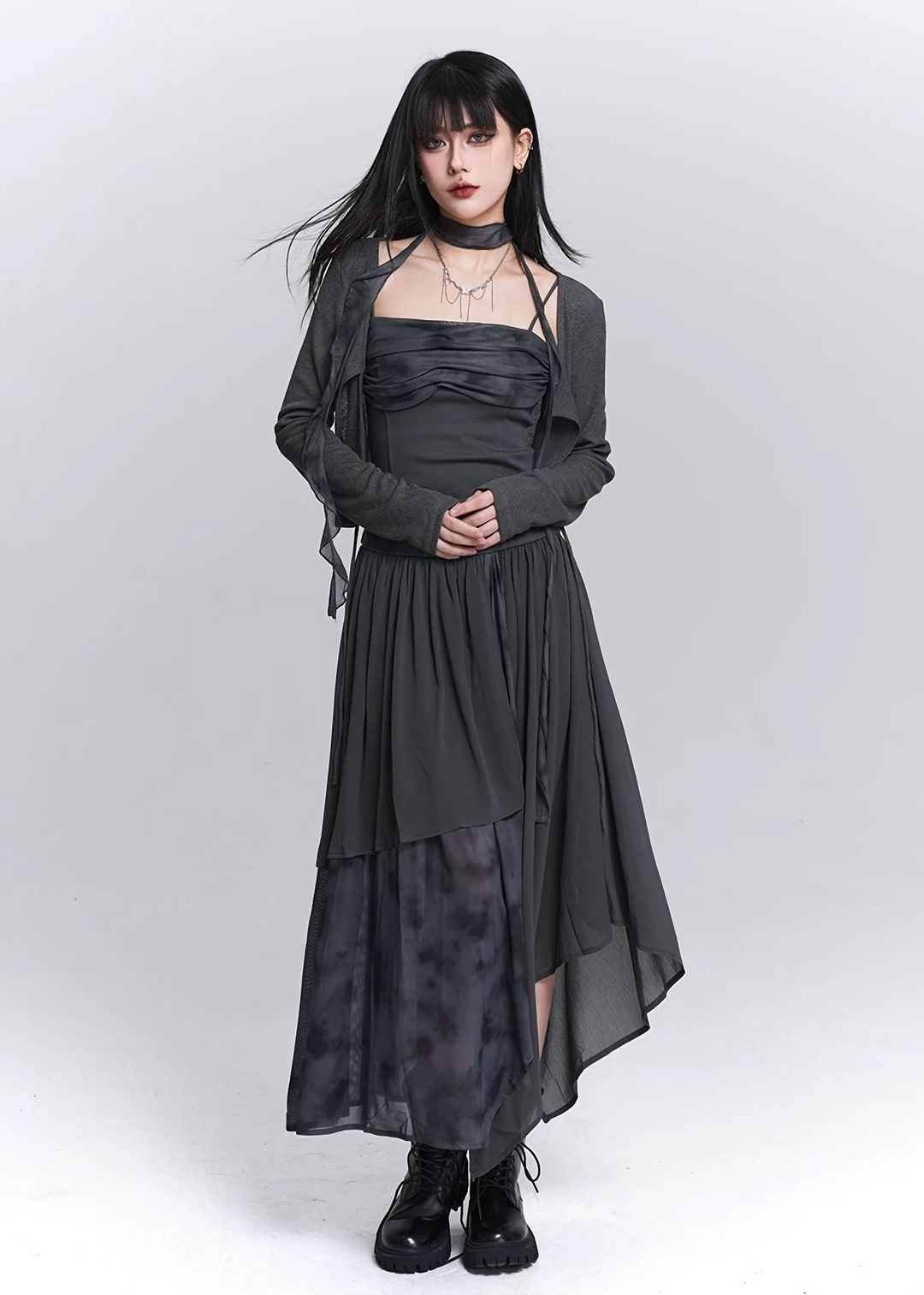 IRREGULAR LAYERED CHIFFON DRESS / LG1529